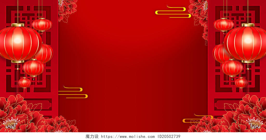 红色喜庆新春过年红灯笼展板背景新春-新年-春节